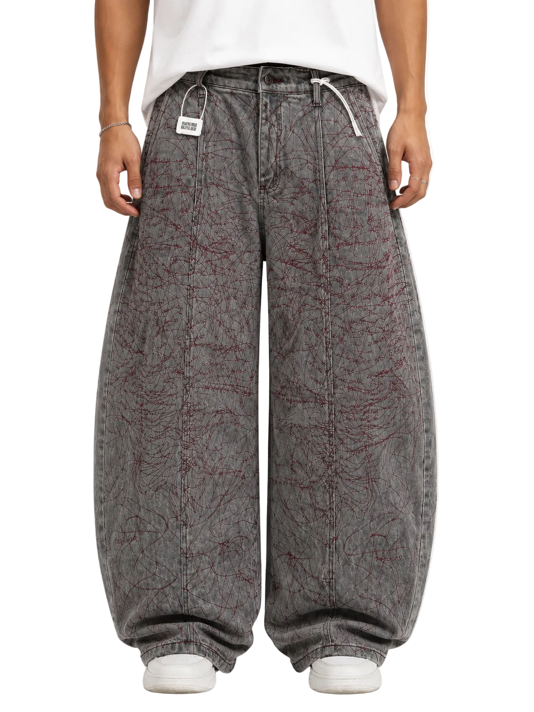 Red Scribble Embroidered Baggy Jeans
