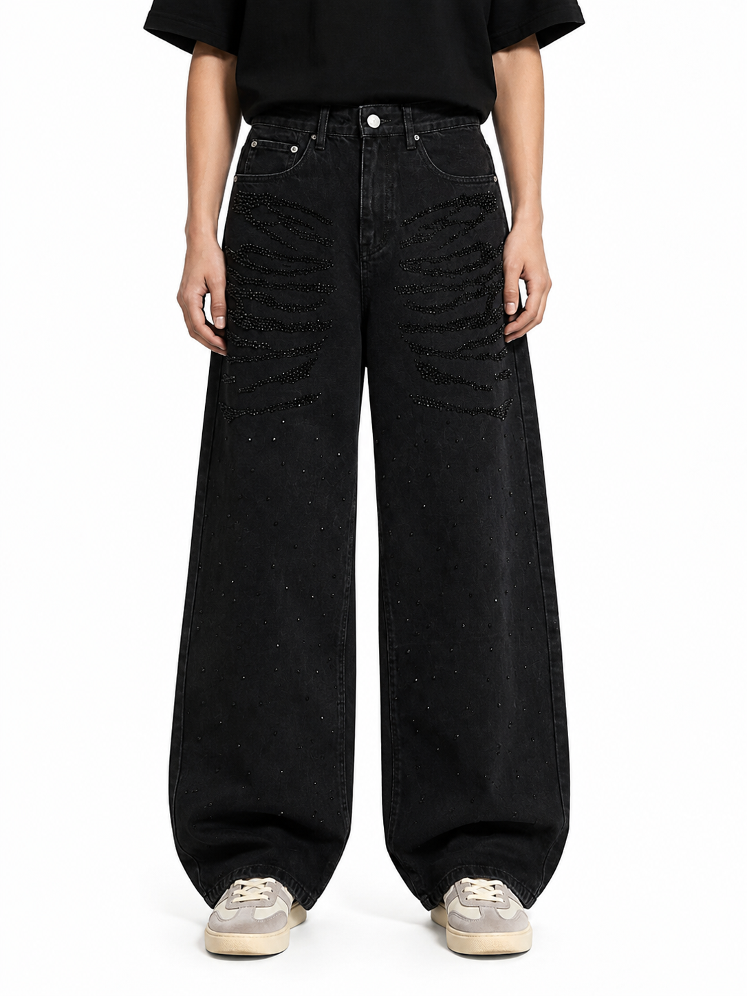 Rhinestone Black Baggy Jeans