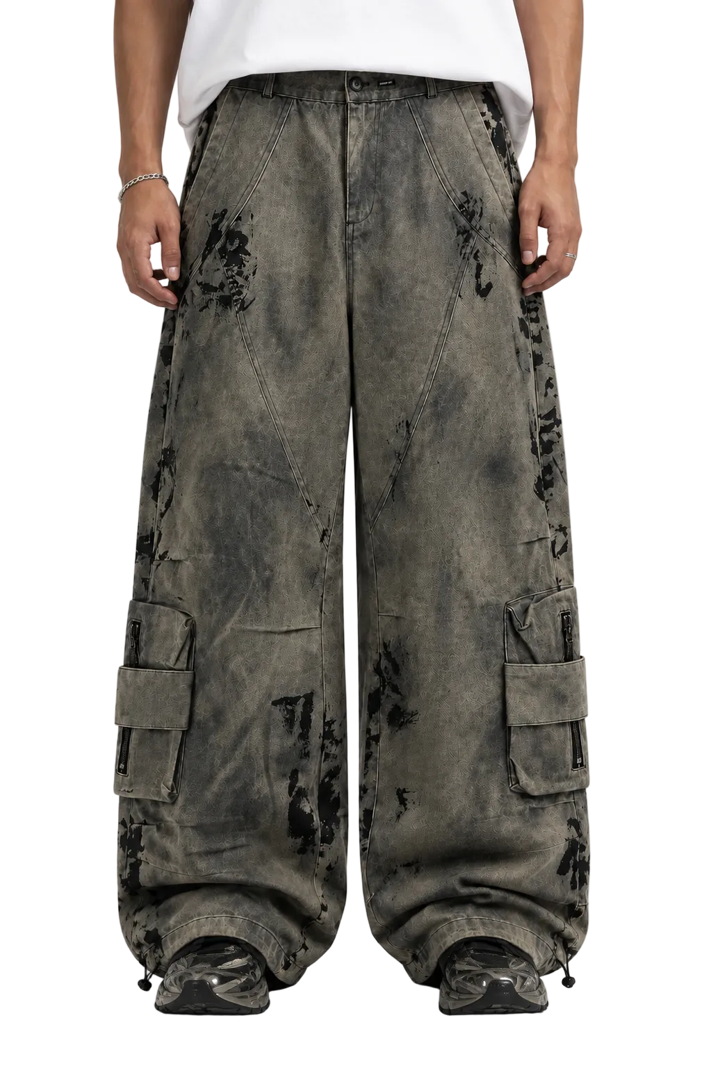 Olive-Grey Parachute Cargo Pants