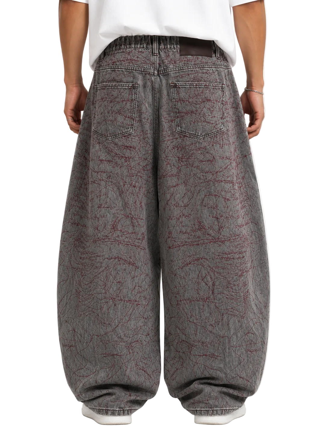 Red Scribble Embroidered Baggy Jeans