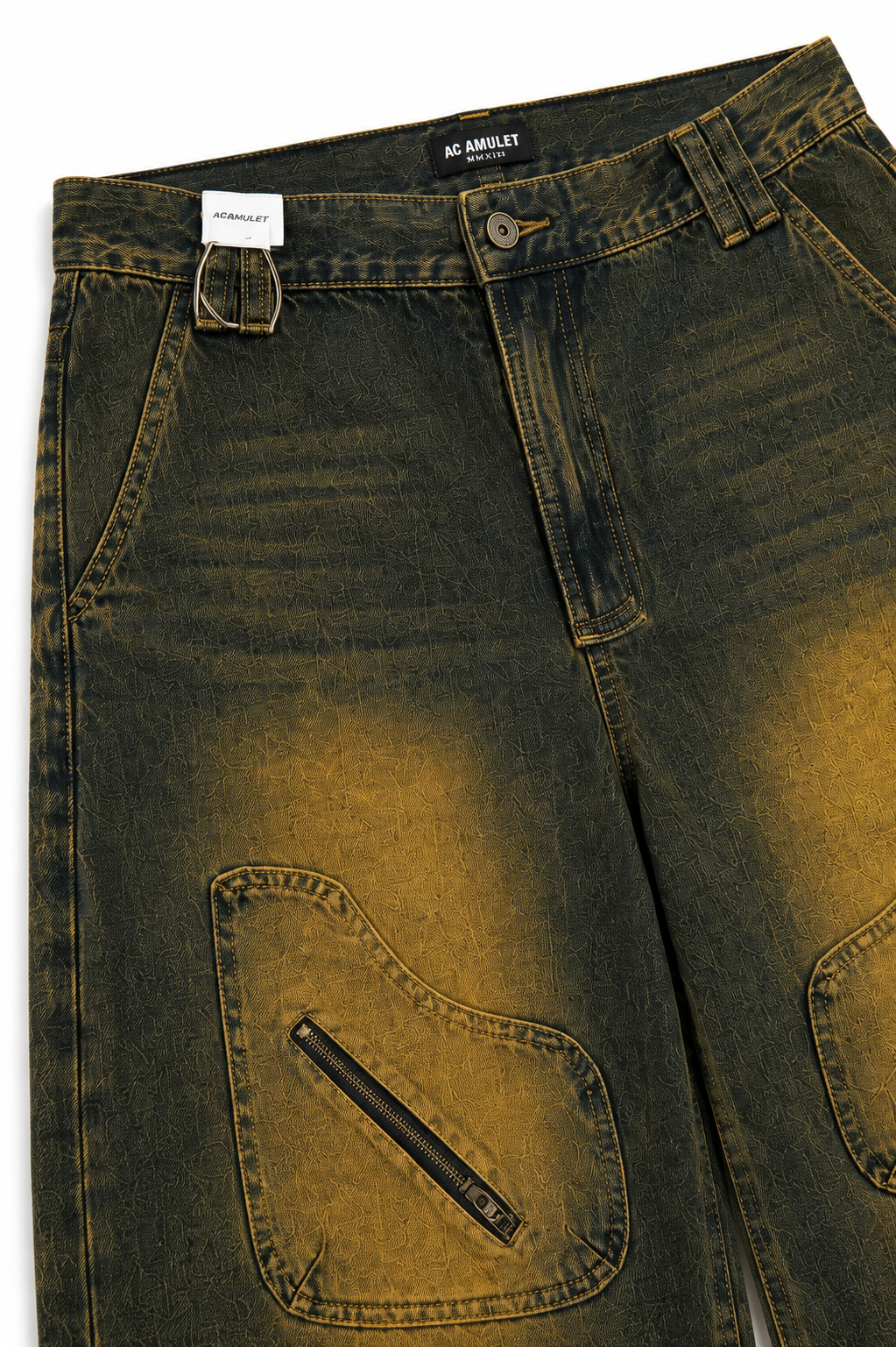 Mud Washed Multi-Zipper Cargo Jeans