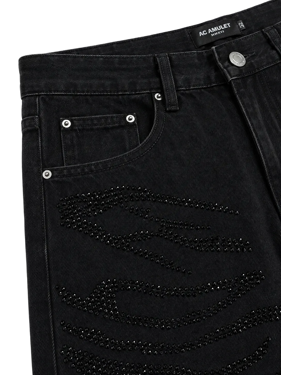 Rhinestone Black Baggy Jeans