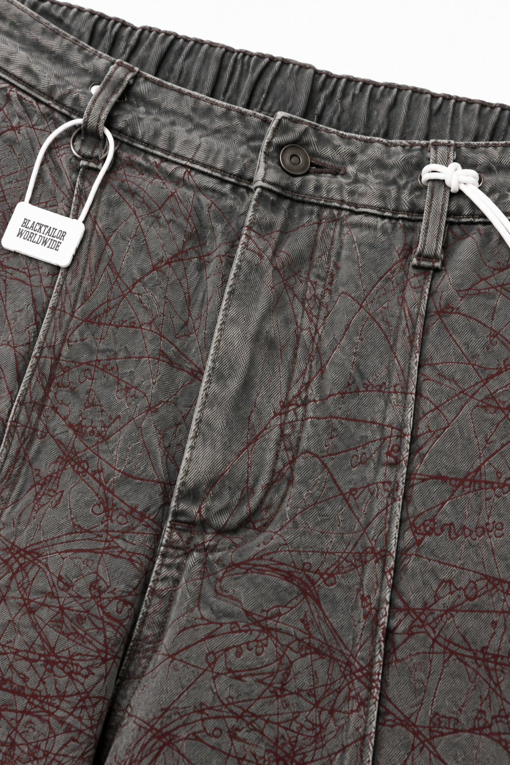 Red Scribble Embroidered Baggy Jeans
