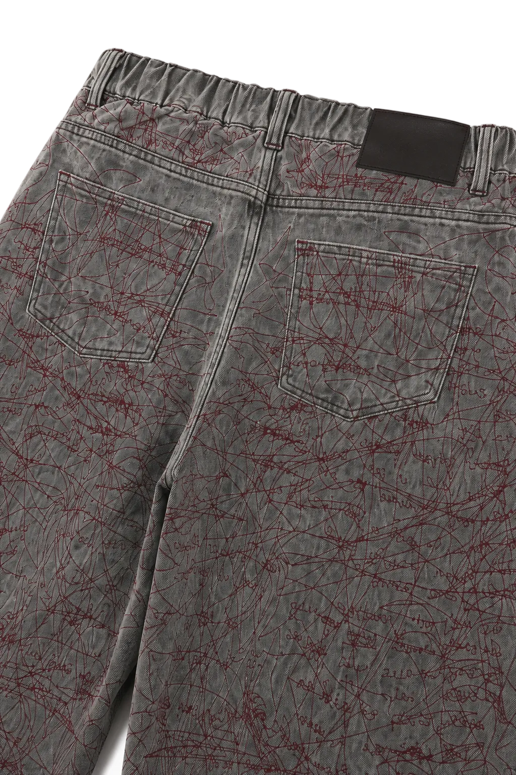 Red Scribble Embroidered Baggy Jeans