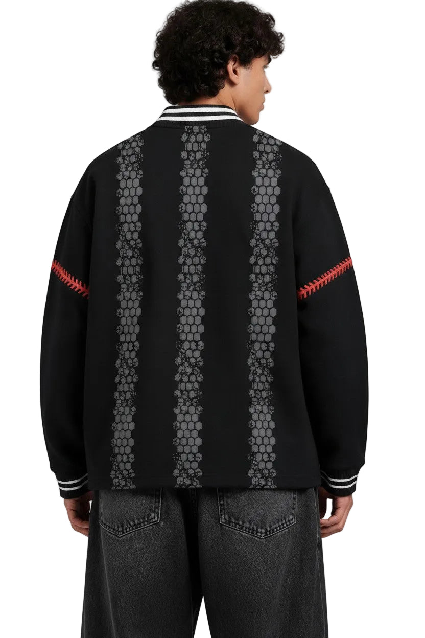 Graphic Long Sleeve  Polo Black