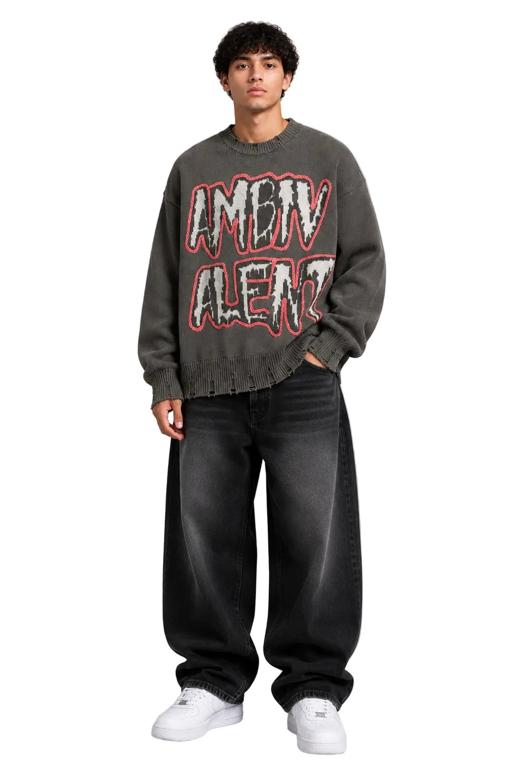 Y2K Oversized  Grey Knit Sweater