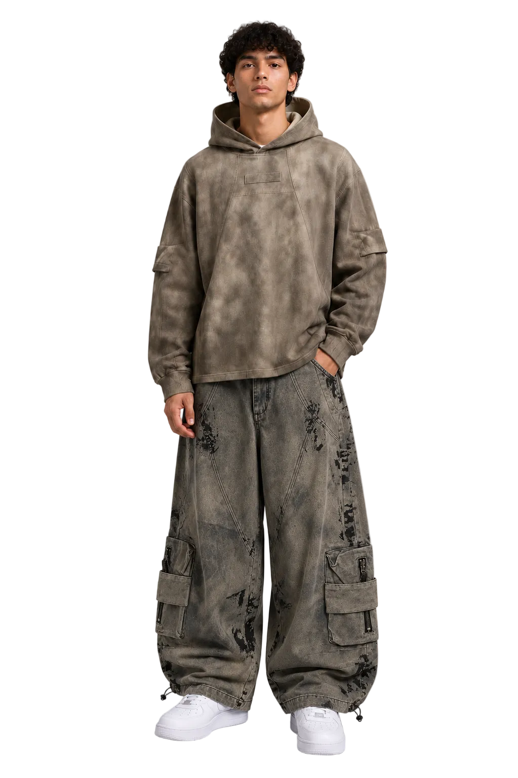 Olive-Grey Parachute Cargo Pants
