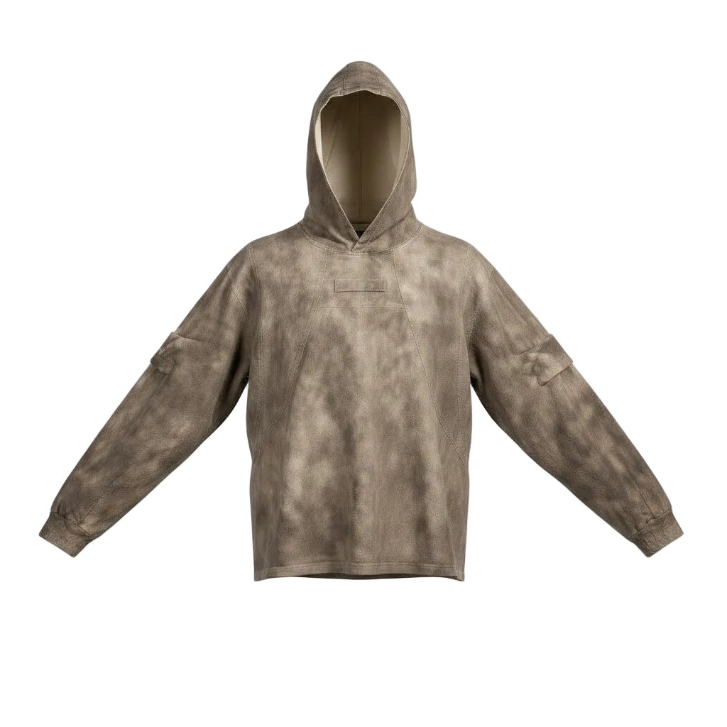 Acid Washed Mud Brown Relaxed Fit  Hoodie