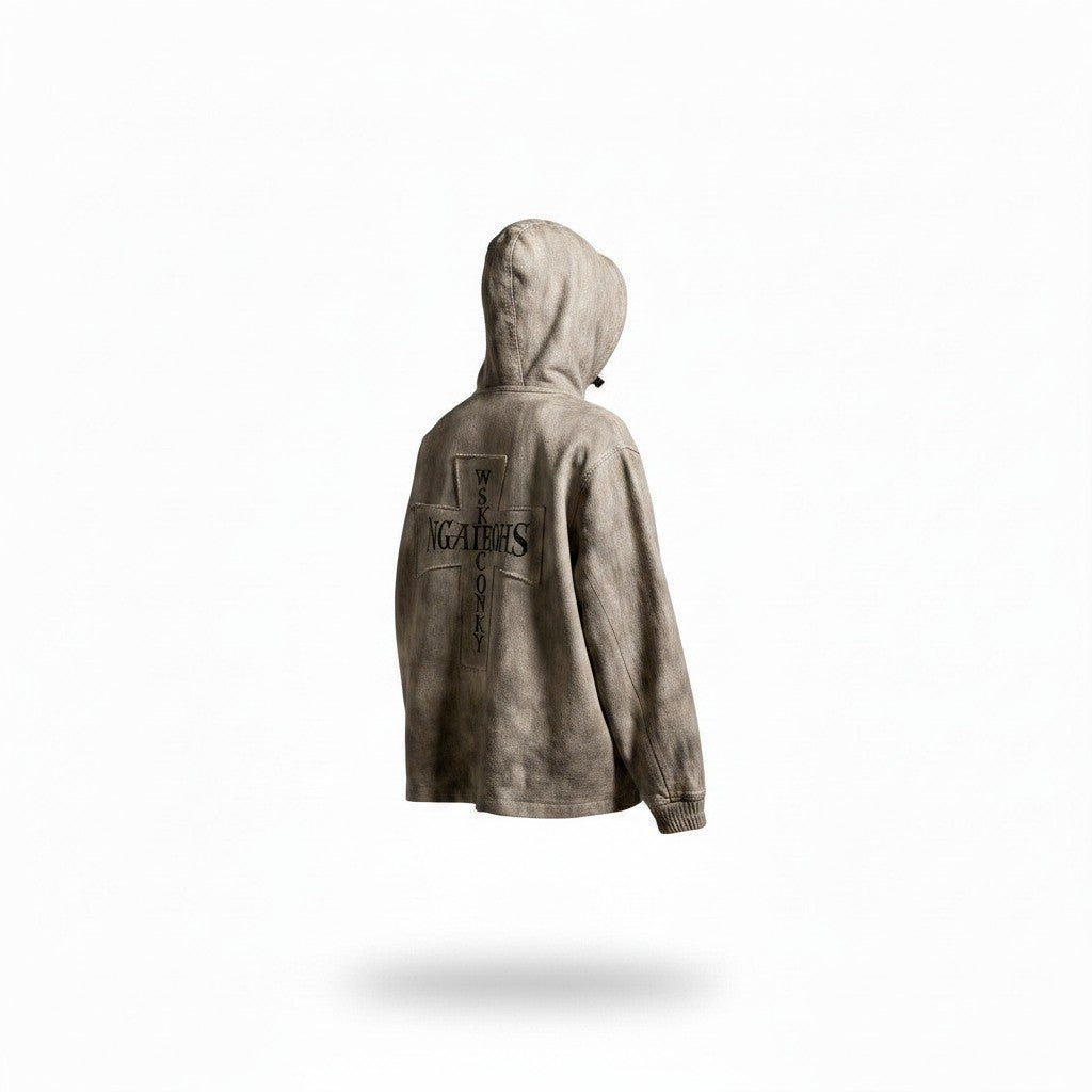 Acid Washed Mud Brown Relaxed Fit  Hoodie