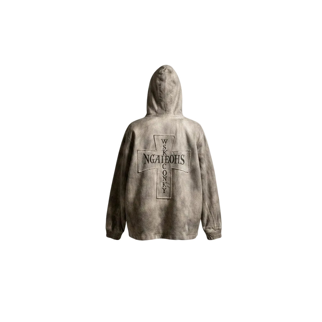 Acid Washed Mud Brown Relaxed Fit  Hoodie