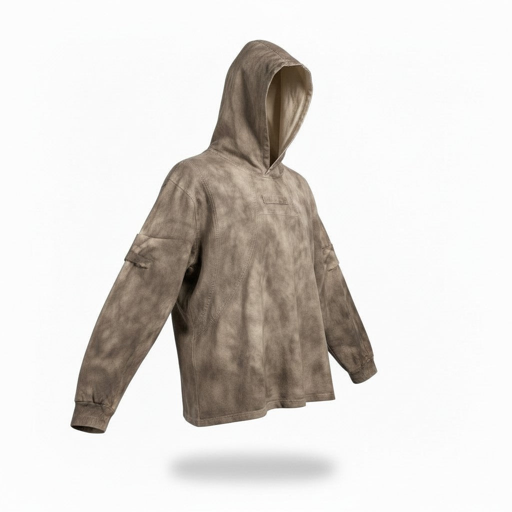 Acid Washed Mud Brown Relaxed Fit  Hoodie