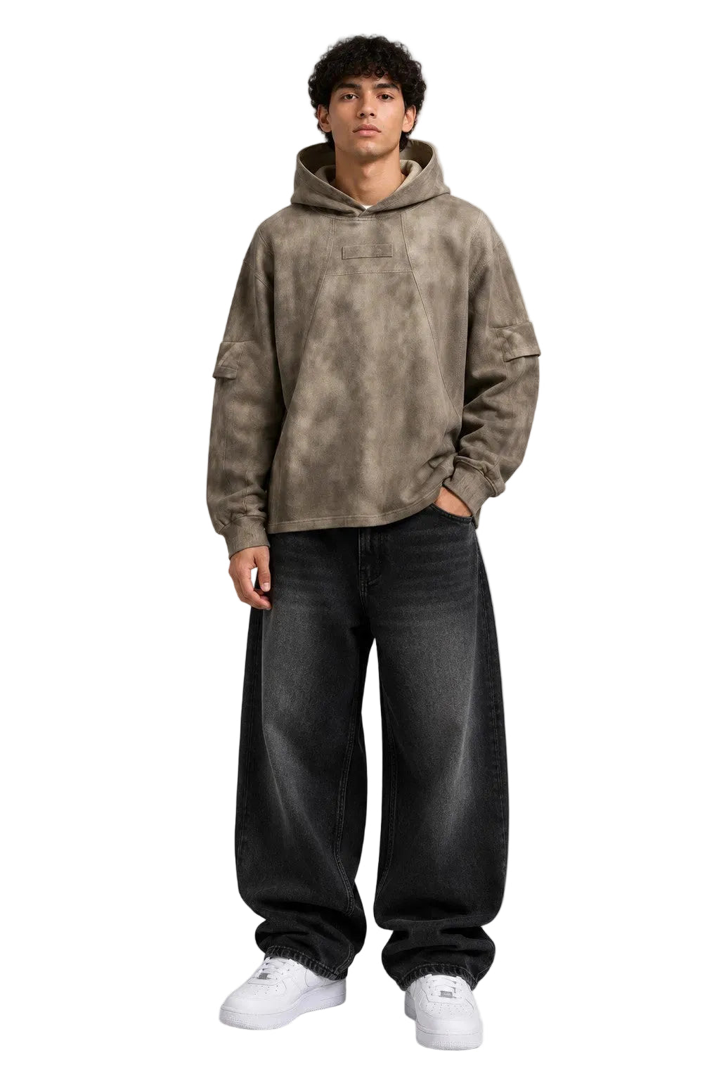 Acid Washed Mud Brown Relaxed Fit  Hoodie