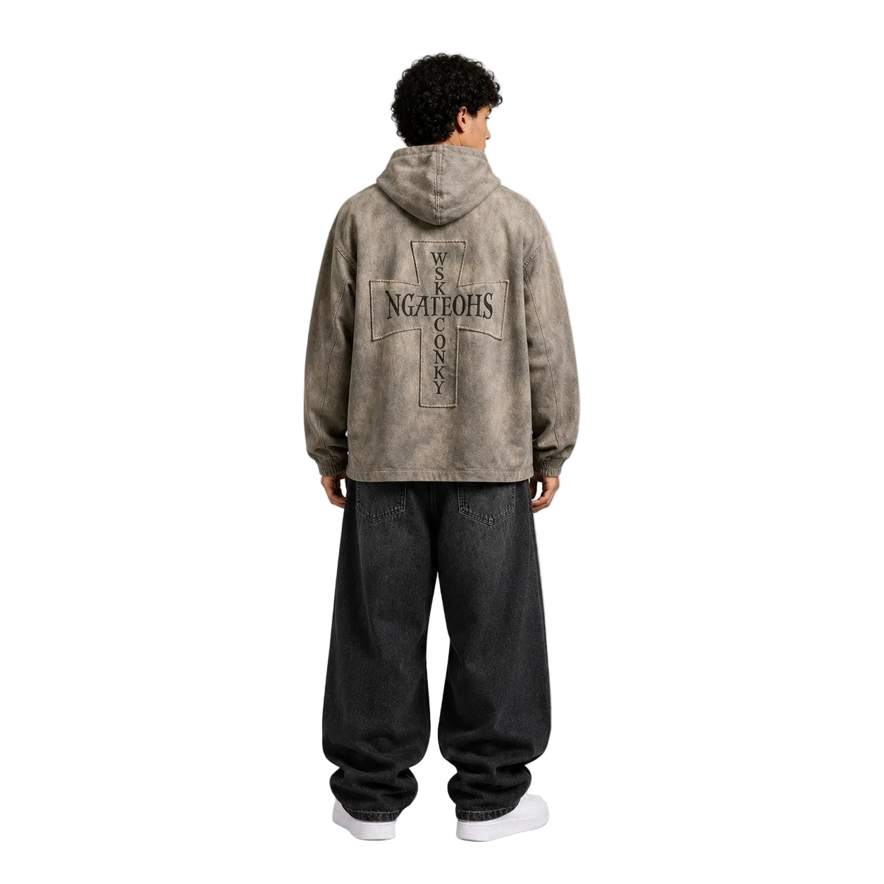 Acid Washed Mud Brown Relaxed Fit  Hoodie