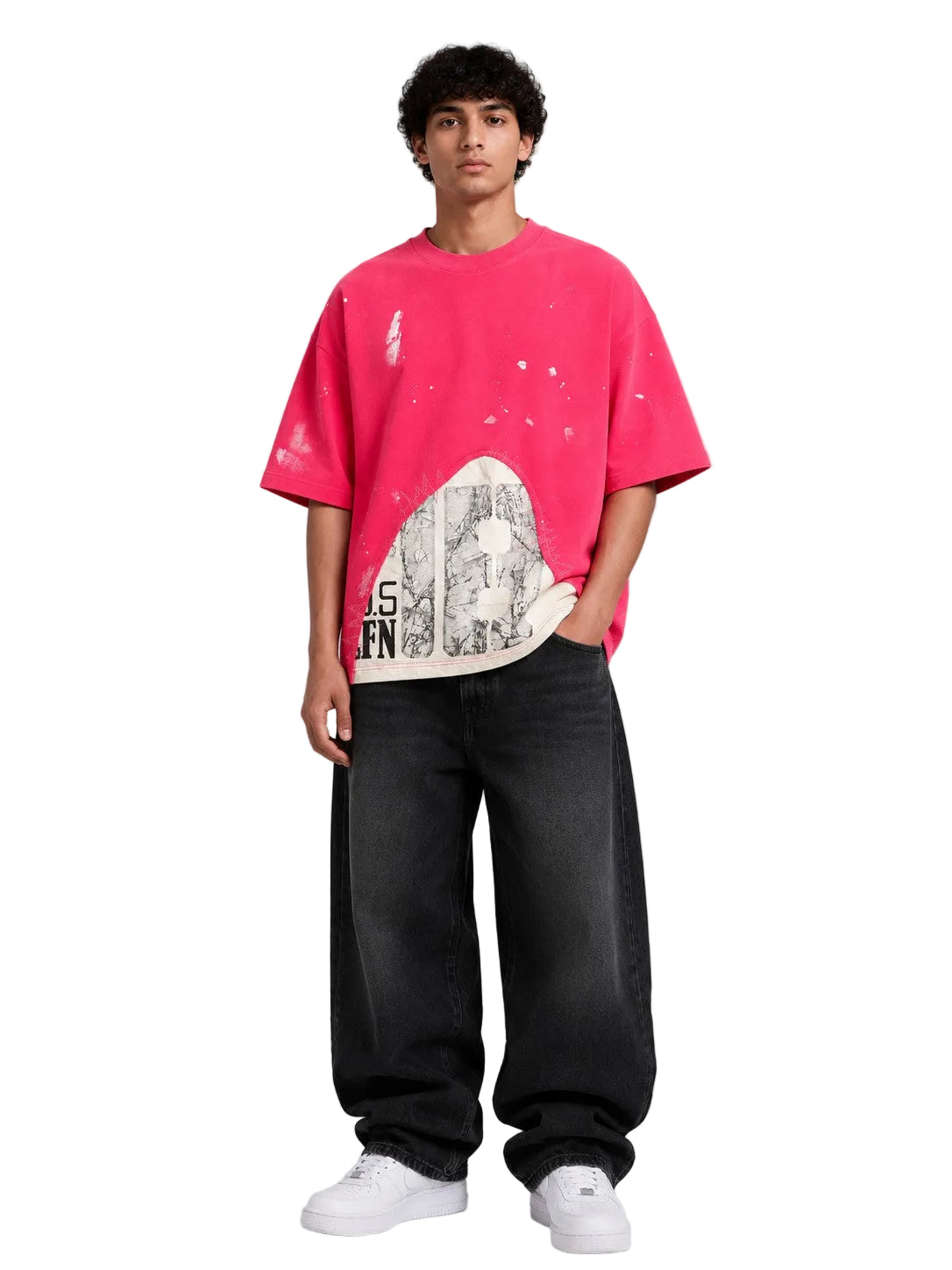 Pink Distressed Paint Splattered T-Shirt