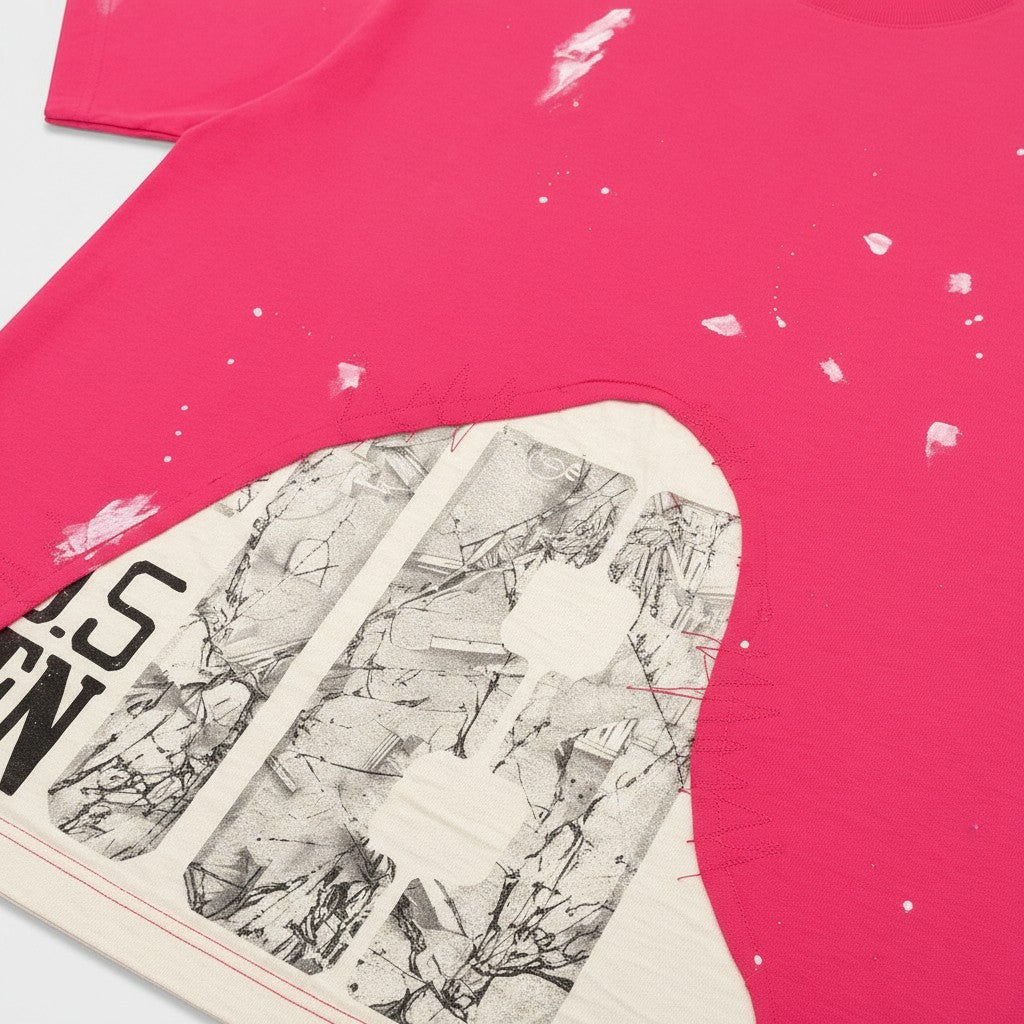 Pink Distressed Paint Splattered T-Shirt