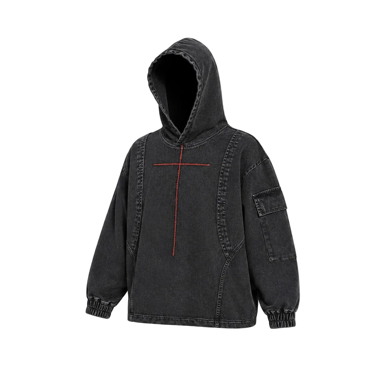 Cropped Utility Denim Hoodie
