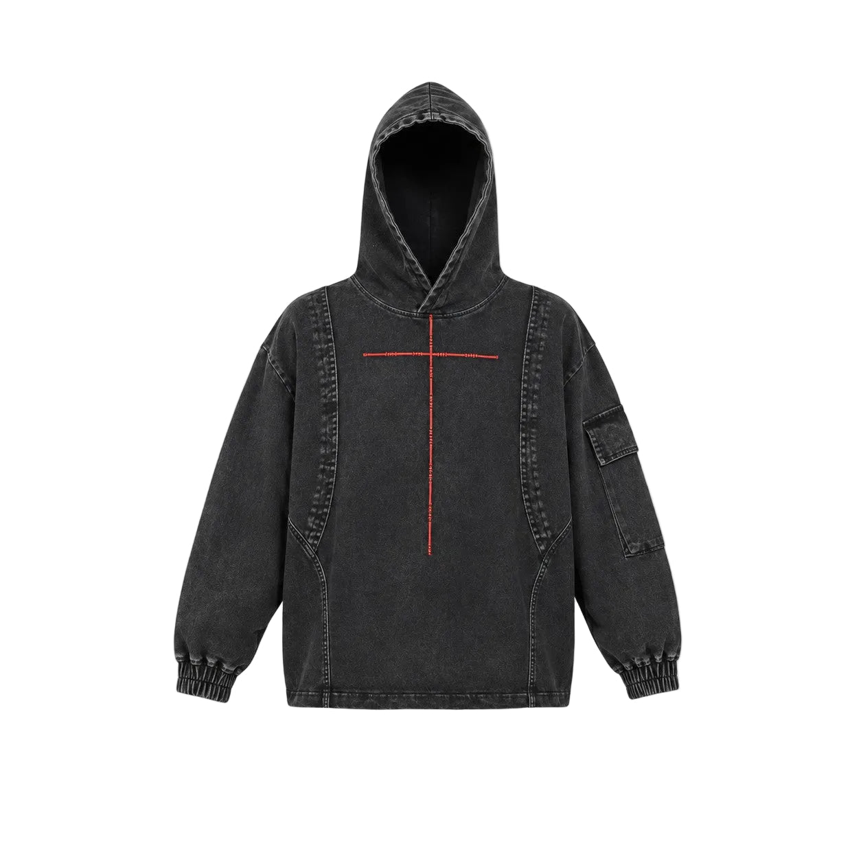 Cropped Utility Denim Hoodie