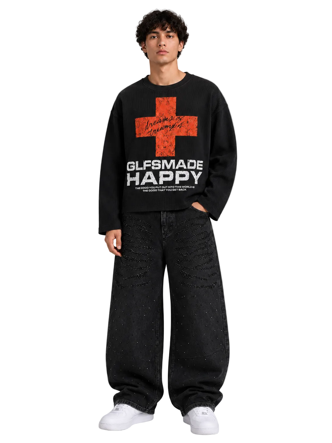 Rhinestone Black Baggy Jeans