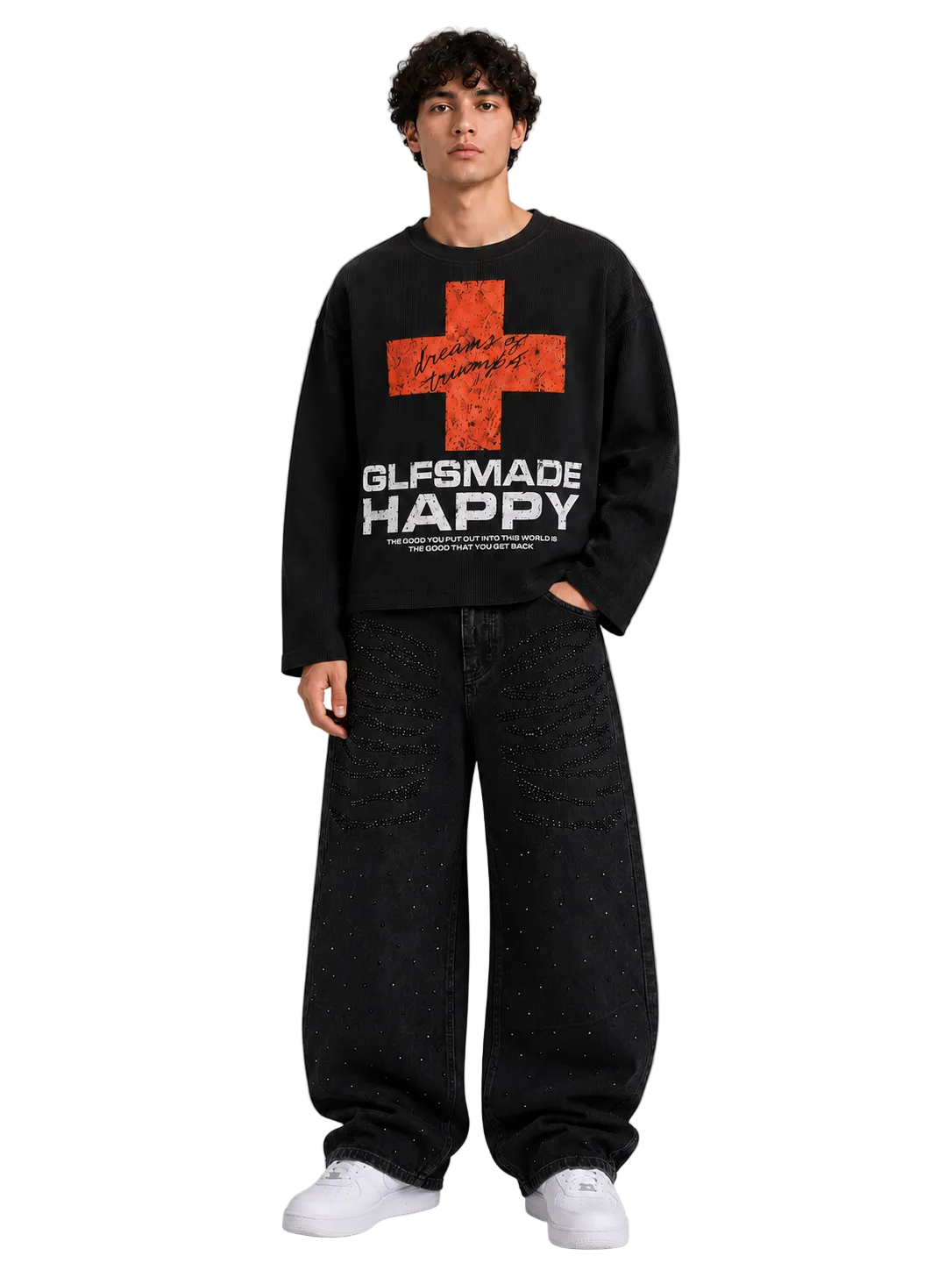 Rhinestone Black Baggy Jeans