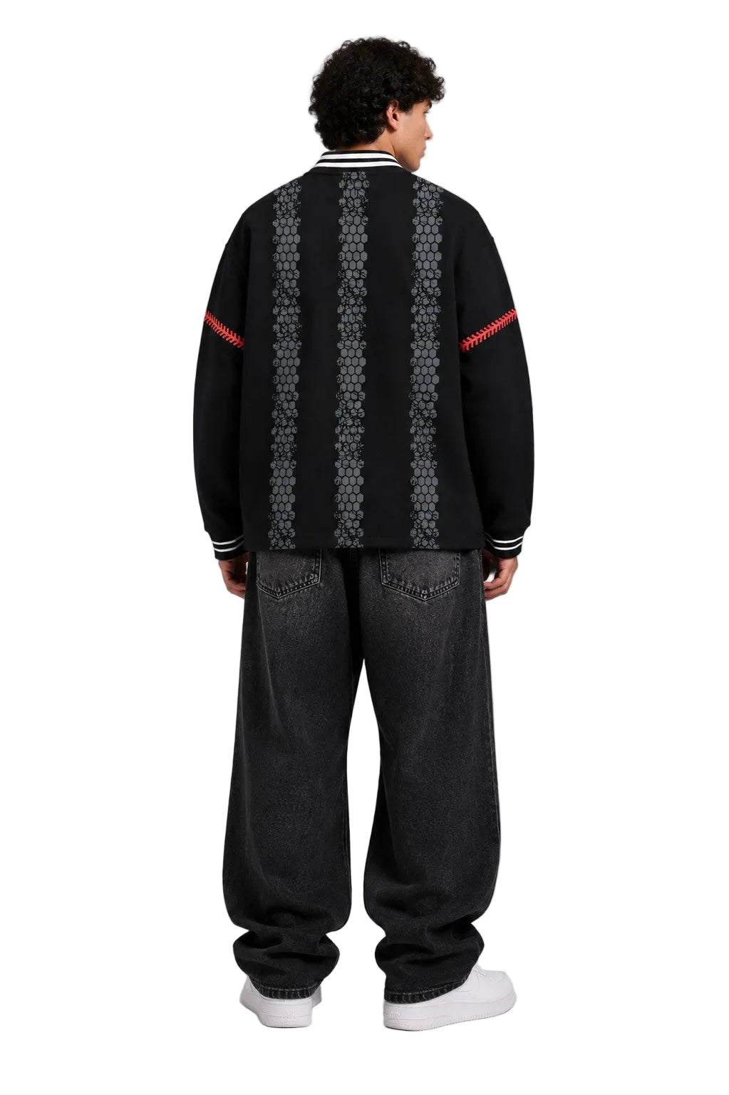 Graphic Long Sleeve  Polo Black