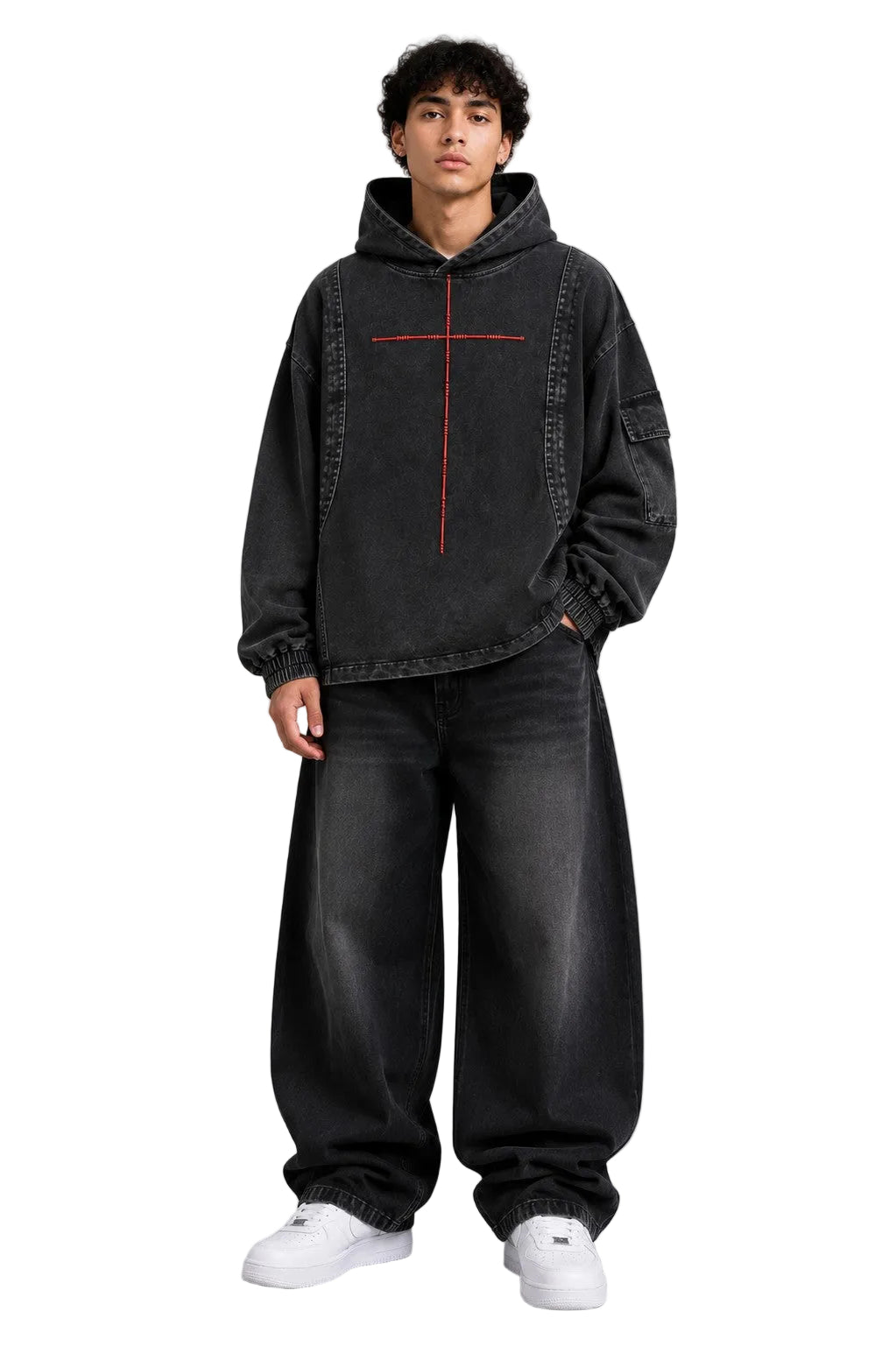 Cropped Utility Denim Hoodie