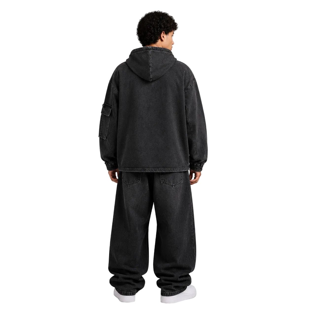 Cropped Utility Denim Hoodie