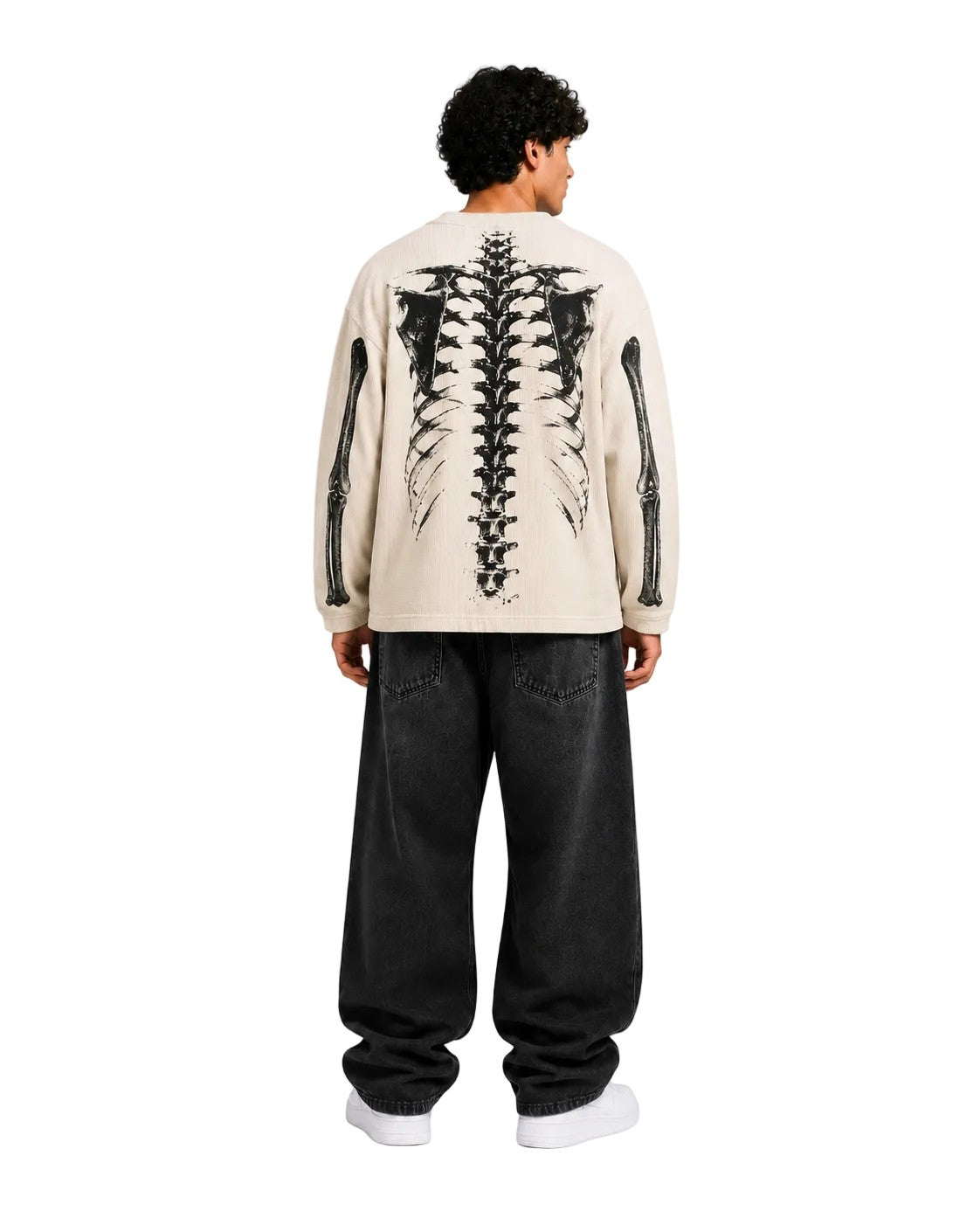 Skeleton Graphic Waffle Knit Long-Sleeve T-Shirt