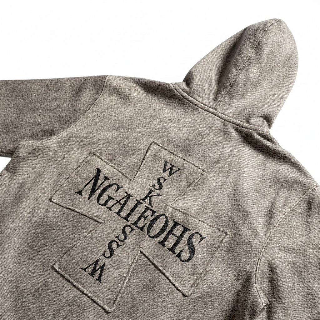 Acid Washed Mud Brown Relaxed Fit  Hoodie
